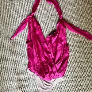 Pink silk scarf bodysuit